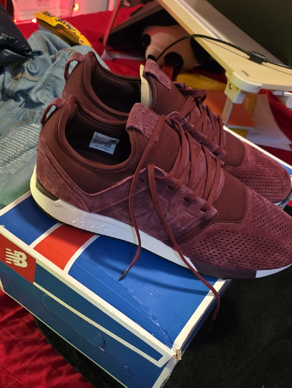 New Balance Men’s Burgundy Suede & Mesh Sneakers